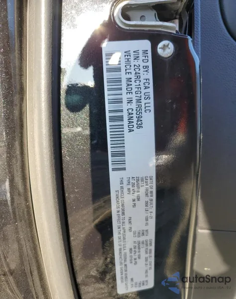 2021 Chrysler Pacifica Touring из США, поврежденный, VIN 2C4RC1FG7MR559436